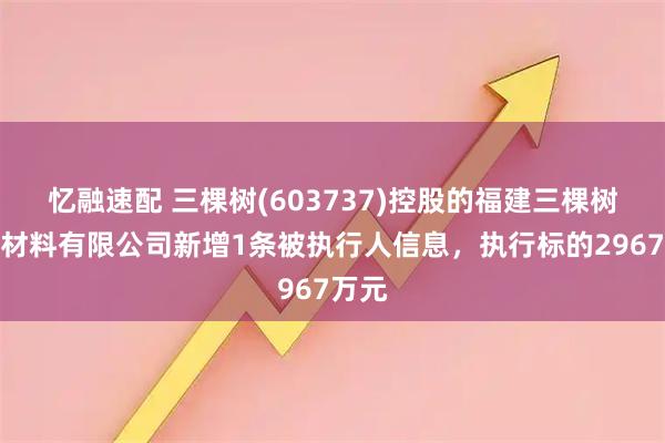 忆融速配 三棵树(603737)控股的福建三棵树建筑材料有限公司新增1条被执行人信息,执行标的2967万元